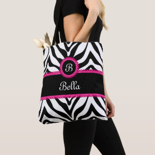 Modische Monogrammzebra-Streifen Tasche