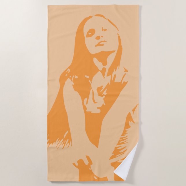 Modische Orange Dancing Girl Silhouette Strandtuch (Vorderseite)