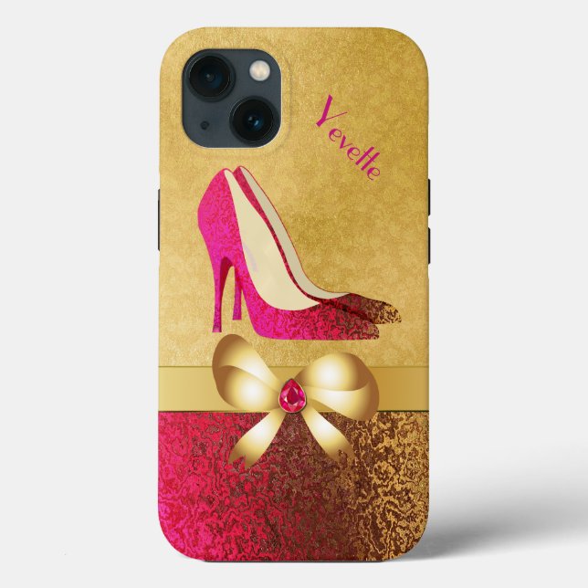 Modische Pink & Gold Tone Stiletto Case-Mate iP iPhone Hülle (Rückseite)