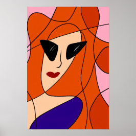 Modische Redhead - Rosa und orange Linie Zeichnend Poster