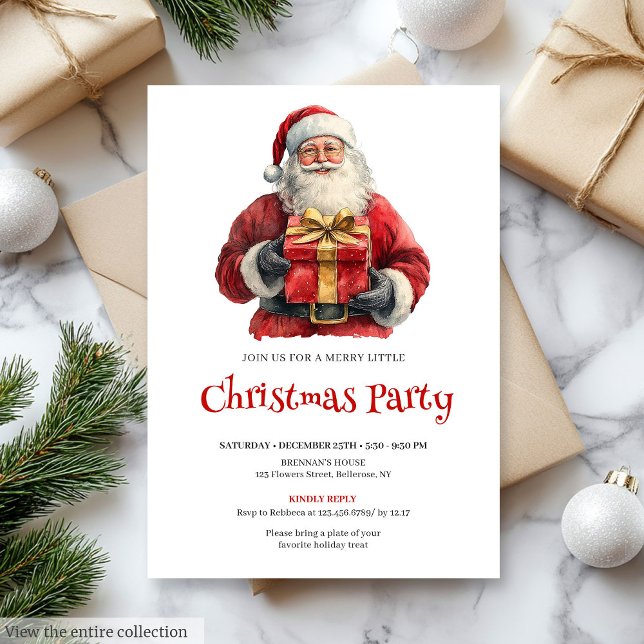 Modische Santa-Wasserfarben-Festliche-Dinner-Einla Einladung (Trendy Santa Watercolor Holiday Dinner Invitation)