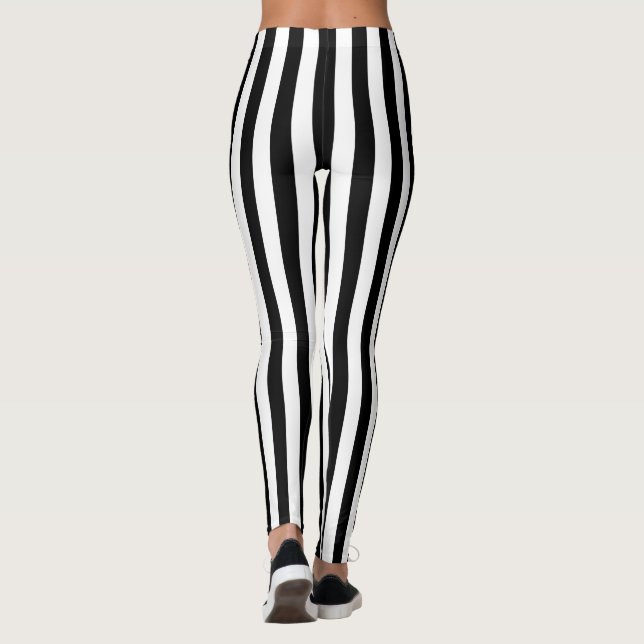 Modische schwarze und weiße vertikale Streifen Leggings (Rückseite)