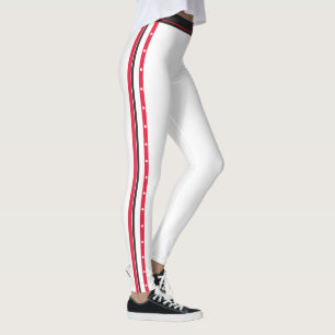 Modische Seitenstreifen-Mode knöpft rotes weißes Leggings