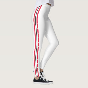 Modische Seitenstreifen-Mode knöpft rotes weißes Leggings