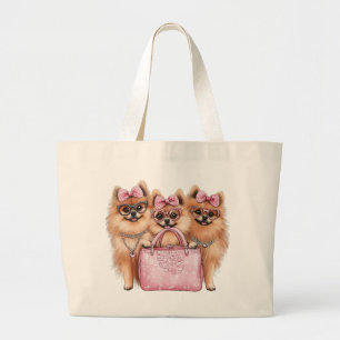 Modische Spitz Hunde rosa Purpur Jumbo Stoffbeutel