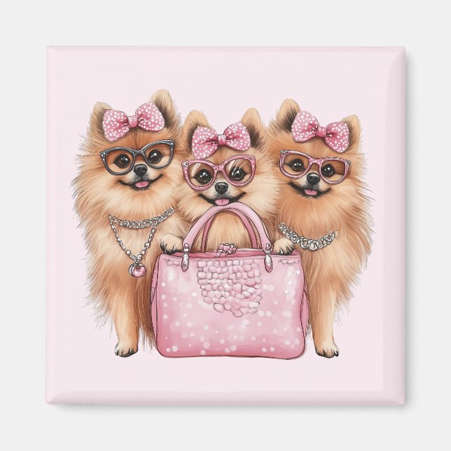 Modische Spitz Hunde rosa Purpur Magnet (Vorne)