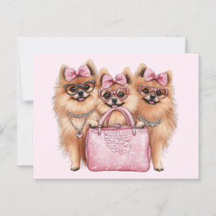 Modische Spitz Hunde rosa Purpur Postkarte