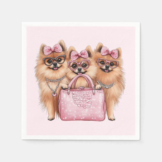 Modische Spitz Hunde rosa Purpur Serviette (Vorderseite)