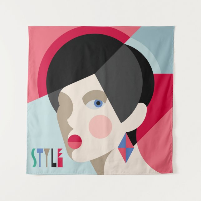 Modische stilvolle Frau. Modernistin h Wandteppich (Vorderseite)