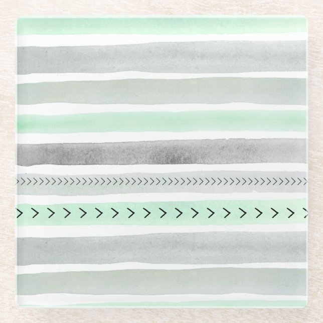 Modische tadellose grüne Farbe Stripes Muster Glasuntersetzer (Vorderseite)