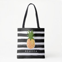 Modische tropische Ananas Schwarz-weiße Streifen