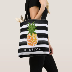 Modische tropische Ananas Schwarz-weiße Streifen Tasche