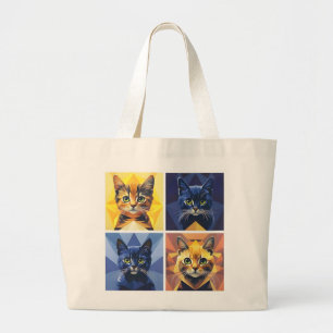 Modische Vier-Panel-Katzen Geometrische Stylist-Ta Jumbo Stoffbeutel