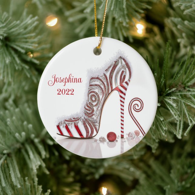 Modische Weihnachtsschuhe Stiletto High Heel Shoe Keramik Ornament (Baum)