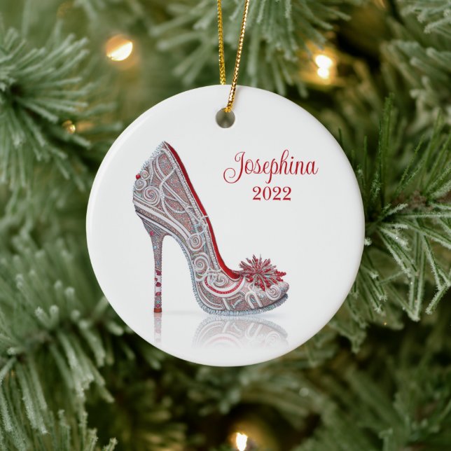 Modische Weihnachtsschuhe Stiletto High Heel Shoe Keramik Ornament (Baum)