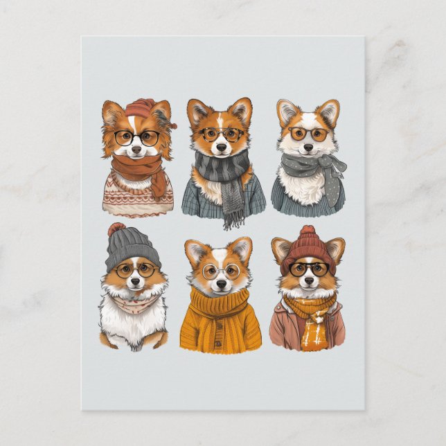 Modische Welsh Corgi Hunde Postkarte (Vorderseite)