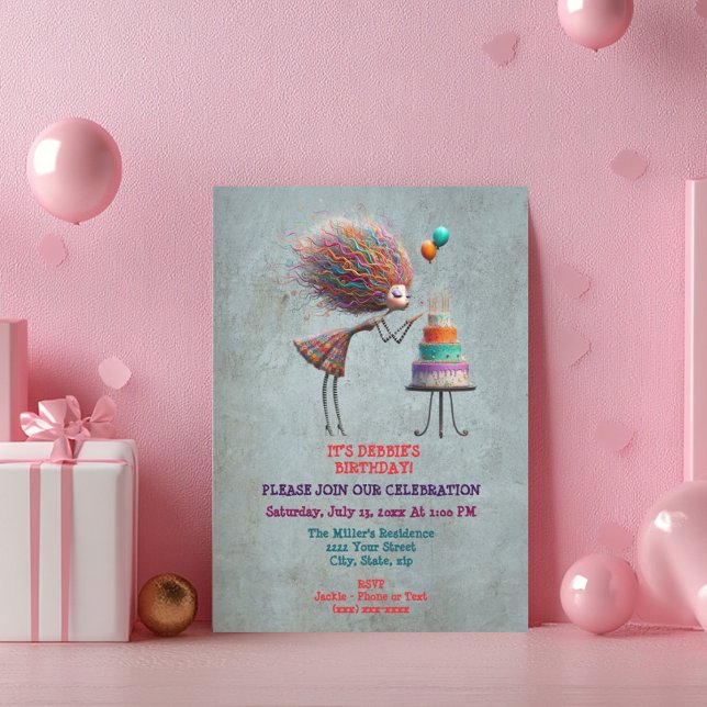 Modische Whimsical Birthday Girl Einladung (Von Creator hochgeladen)