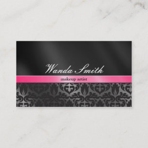 Modischer Damast rosa und schwarze Visitenkarte 2