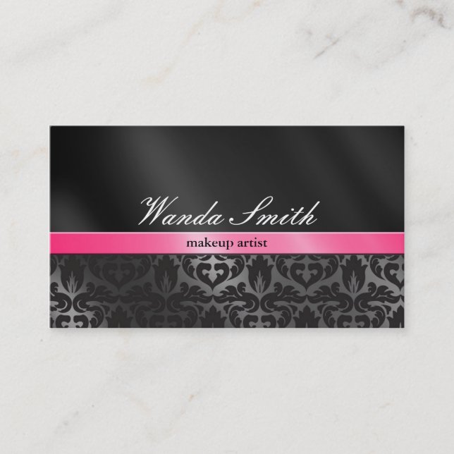 Modischer Damast rosa und schwarze Visitenkarte 2 (Vorderseite)