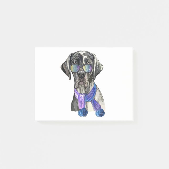 Modischer Great Dane Hipster Post-it Klebezettel (Vorderseite)