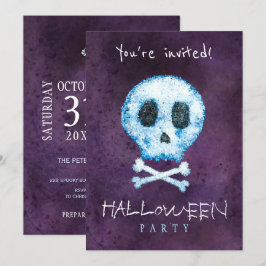 Modischer Halloween Wasserfarbenschädel und Party  Einladung