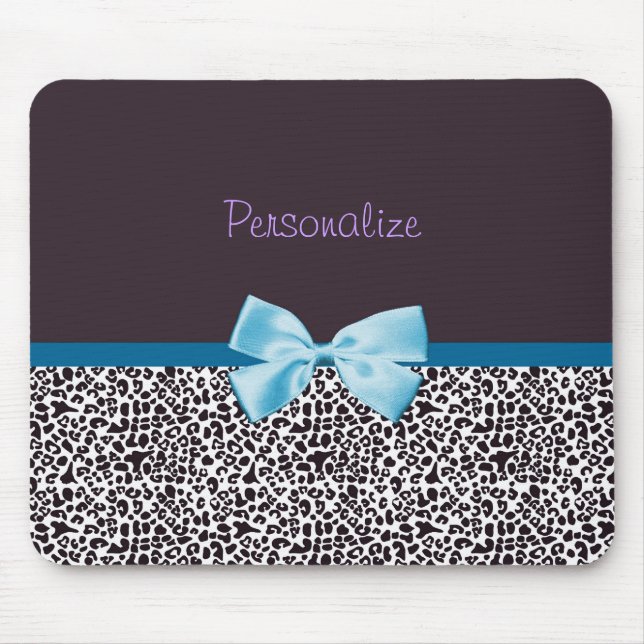Modischer Leopard-Druck und blaues Band mit Namen Mousepad (Vorne)
