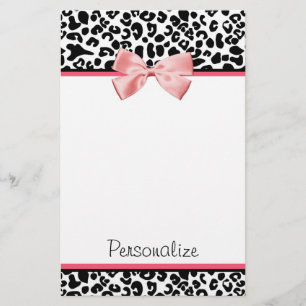 Modischer Leopard-Druck und rosa Band mit Namen Briefpapier