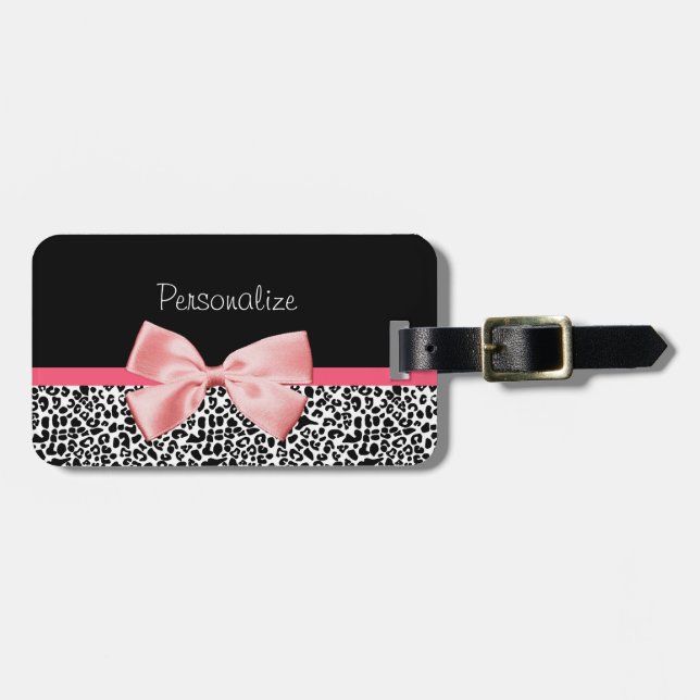 Modischer Leopard-Druck und rosa Band mit Namen Gepäckanhänger (Vorderseite horizontal)