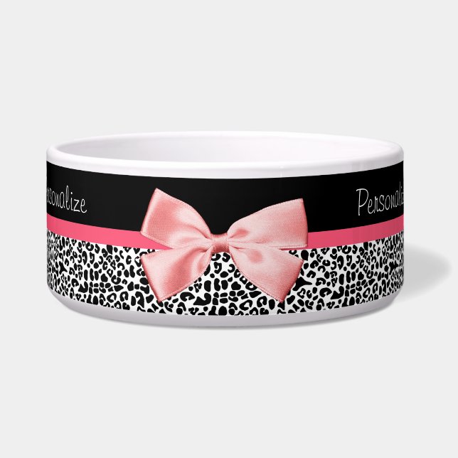 Modischer Leopard-Druck und rosa Band mit Namen Napf (Vorderseite)