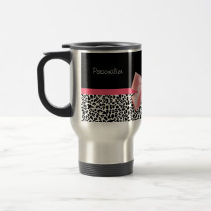Modischer Leopard-Druck und rosa Band mit Namen Reisebecher