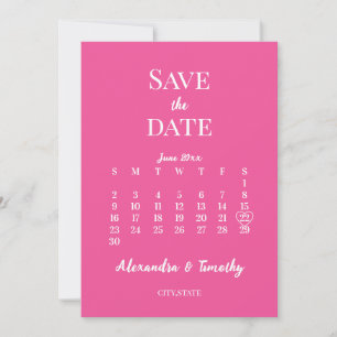 Modischer Rosa Minimalistischer Kalender Hochzeit Save The Date
