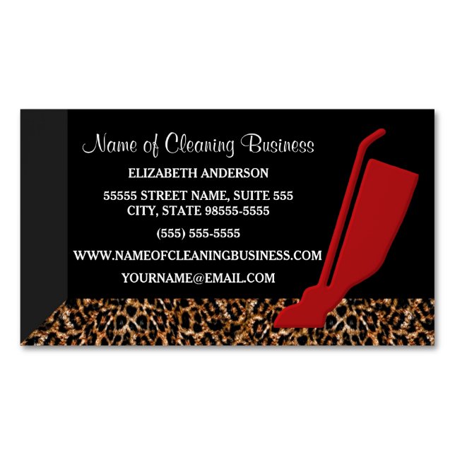 Modischer roter Vakuumleopard-Haushaltungs-Service Magnetische Visitenkarte (Vorderseite)