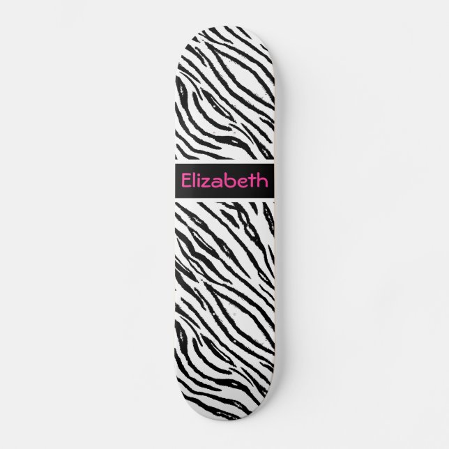 Modischer Schwarzweiss-Tiger Stripes rosa Namen Skateboard (Vorderseite)