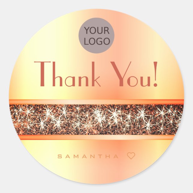 Modischer Shimmery Orange Glitzer Danke Text Runder Aufkleber (Vorderseite)