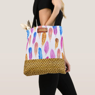 Modischer Watercolor Feather Rattan Look Tasche