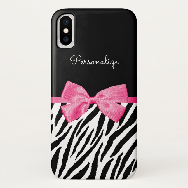 Modischer Zebra-Druck-schicker Pink-Bogen und Name Case-Mate iPhone Hülle (Rückseite)