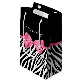 Modischer Zebra-Druck-schicker Pink-Bogen und Name Kleine Geschenktüte