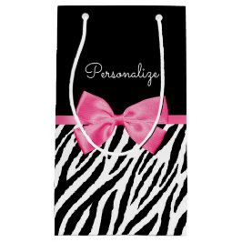 Modischer Zebra-Druck-schicker Pink-Bogen und Name Kleine Geschenktüte