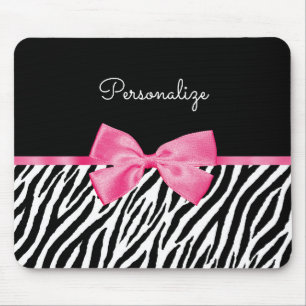 Modischer Zebra-Druck-schicker Pink-Bogen und Name Mousepad