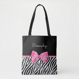 Modischer Zebra-Druck-schicker Pink-Bogen und Name Tasche