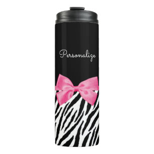 Modischer Zebra-Druck-schicker Pink-Bogen und Name Thermosbecher