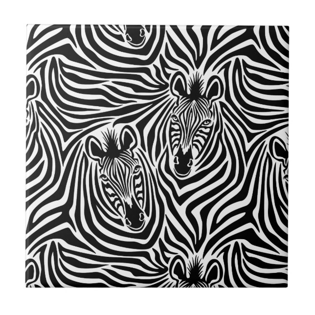 Modischer Zebra-Druck-Schwarzweiss-Muster Fliese (Vorderseite)