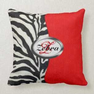 Modischer Zebra-Druck und rotes Neonmonogramm Kissen