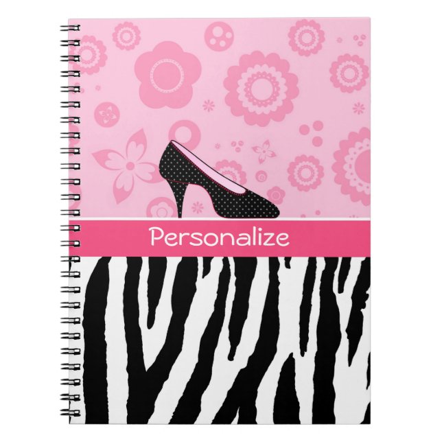 Modischer Zebra-Girly rosa Schuhe mit Namen Notizblock (Vorderseite)