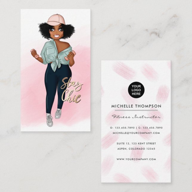 Modisches Afro Fitness Instructor Girl Visitenkarte (Vorne/Hinten)