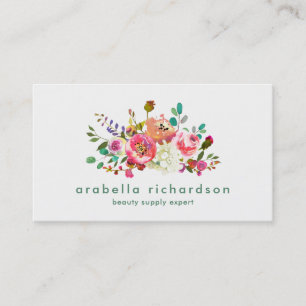 Modisches Aquarell mit Blumen Visitenkarte