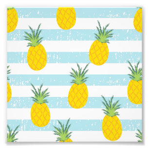 Modisches blaues Weiß Stripes Ananas-Muster Fotodruck