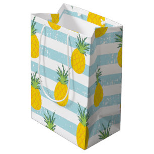 Modisches blaues Weiß Stripes Ananas-Muster Mittlere Geschenktüte