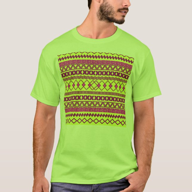 Modisches gelbes rosa Stammes- aztekisches T-Shirt (Vorderseite)