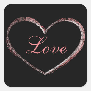 Modisches Herz Graue Kalligrafie Liebe Hochzeit Quadratischer Aufkleber